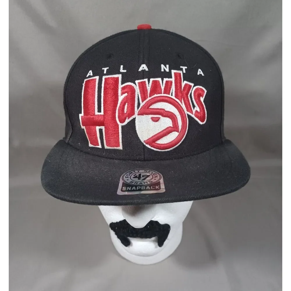 Atlanta Hawks Hat Cap Black Snap Back Hardwood Classics Flat Bill 47 Brand